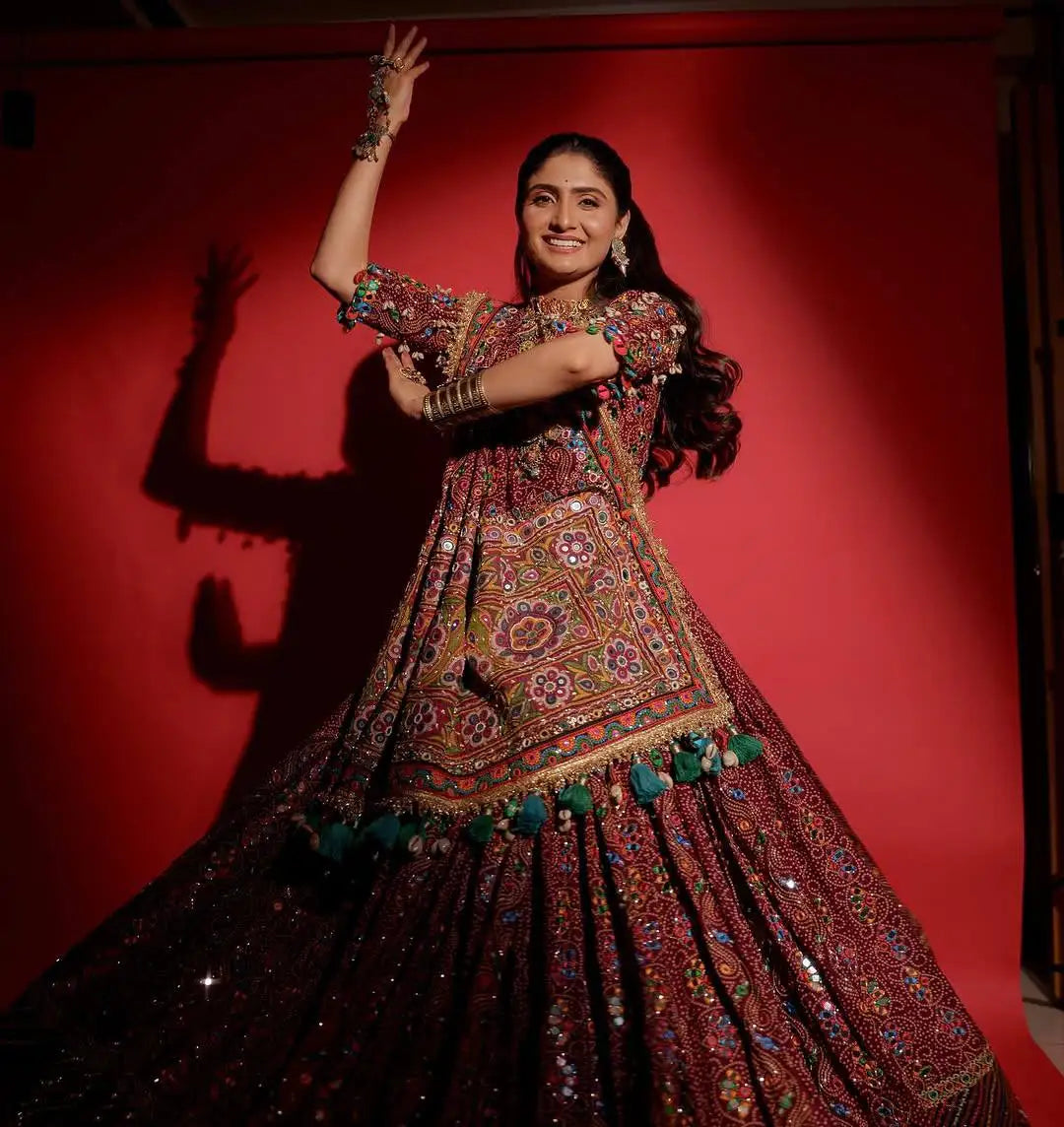 Digital Print Muslin Lehenga Set